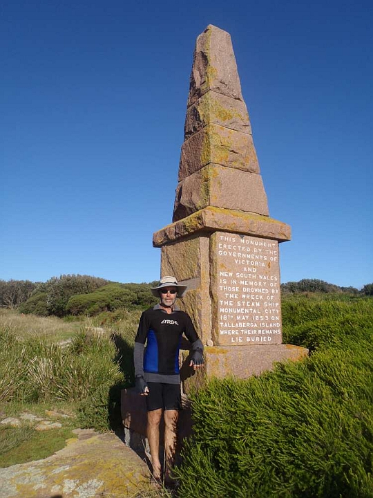 P4060097-F1000x1000.jpg - Exploring Gabo Island.  Paul at the monument