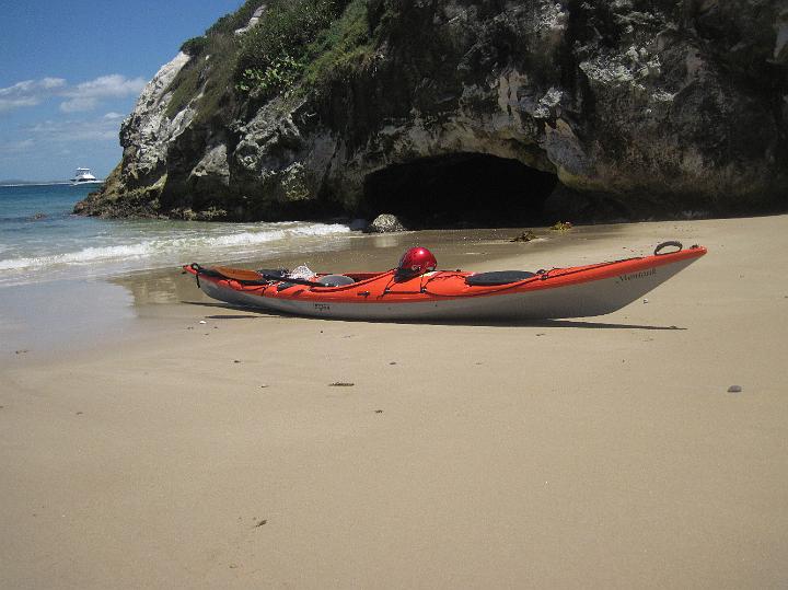 IMG_2749.JPG - Megan's kayak in front of a cave we go into on Coal and Shaft Bay (Photo by Megan)